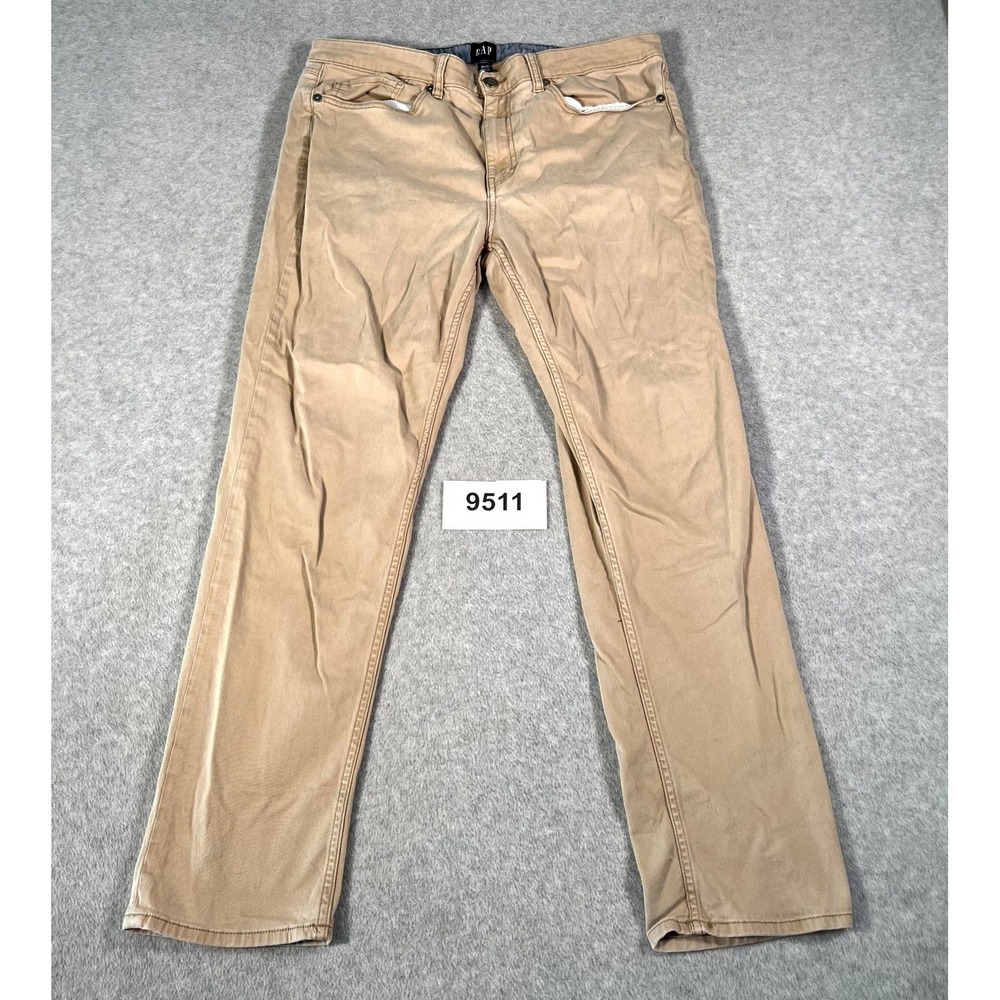 GAP Chino Pants Mens 36x32 Beige Cotton Stretch Straight Leg Flat Front Casual